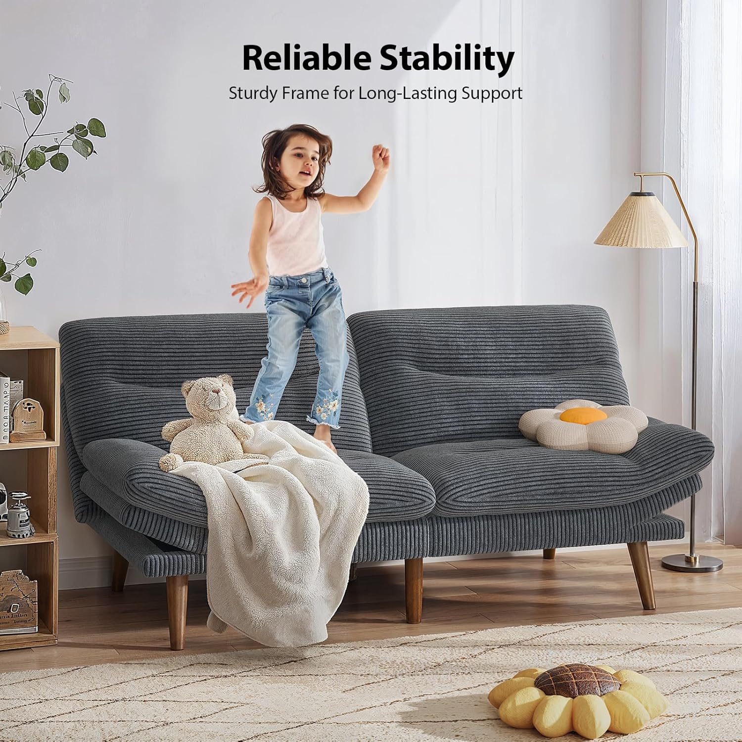 Convertible Futon Sofa Bed 66 Inch Corduroy Futon Sofa Recliner Sofa Bed for Small Spaces wourant
