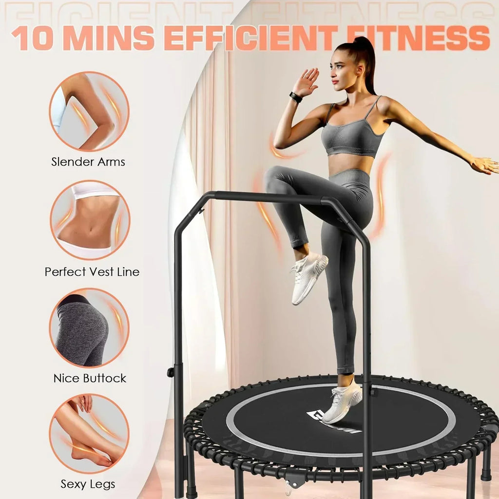 BCAN 450/550 LBS Foldable Mini Trampoline Fitness Trampoline Bungees Adjustable Foam Handle wourant