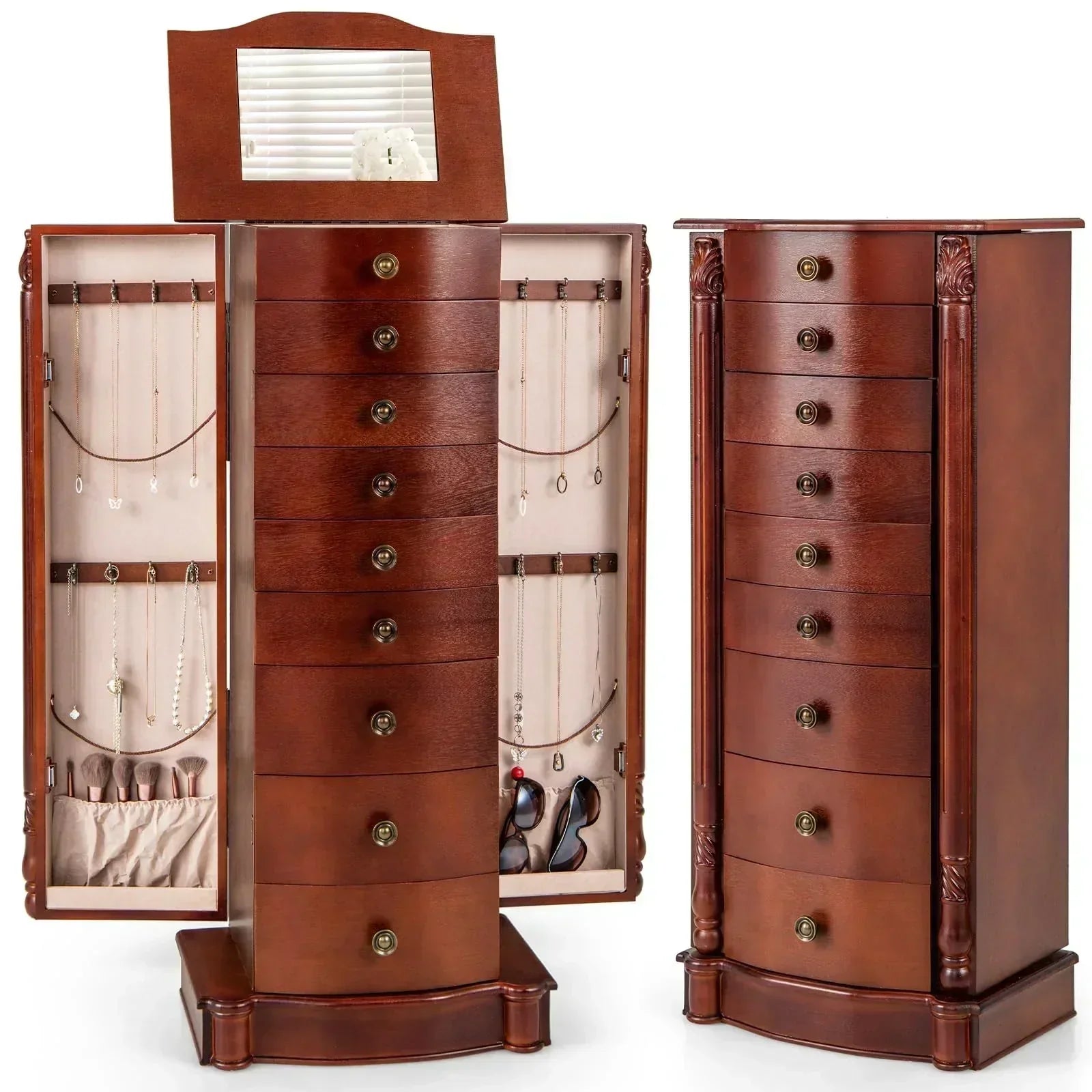 Large Jewelry Armoire Cabinet Standing Cambered Front Storage Chest Standing Jewelry Armoire wourant