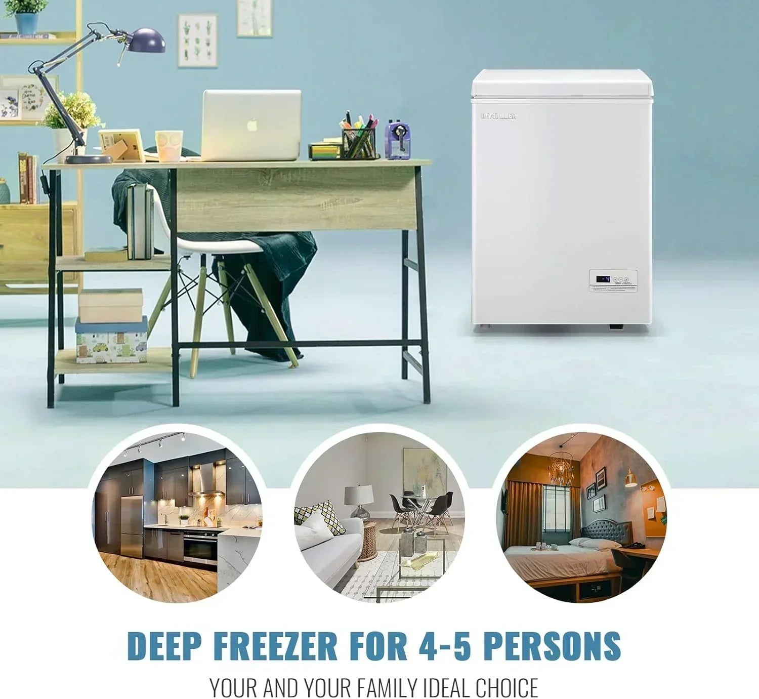 Chest Freezer 5.0Cubic Feet Deep Freezer Freestanding Freezers 2 Removable Stainless Steel Basket wourant