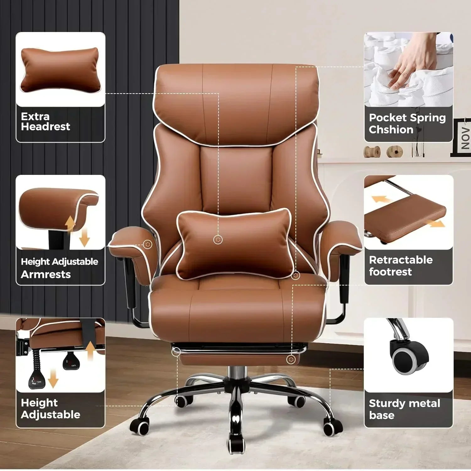 Large Tall Gaming Chair 400 lb Heavy Duty Office Chair wourant