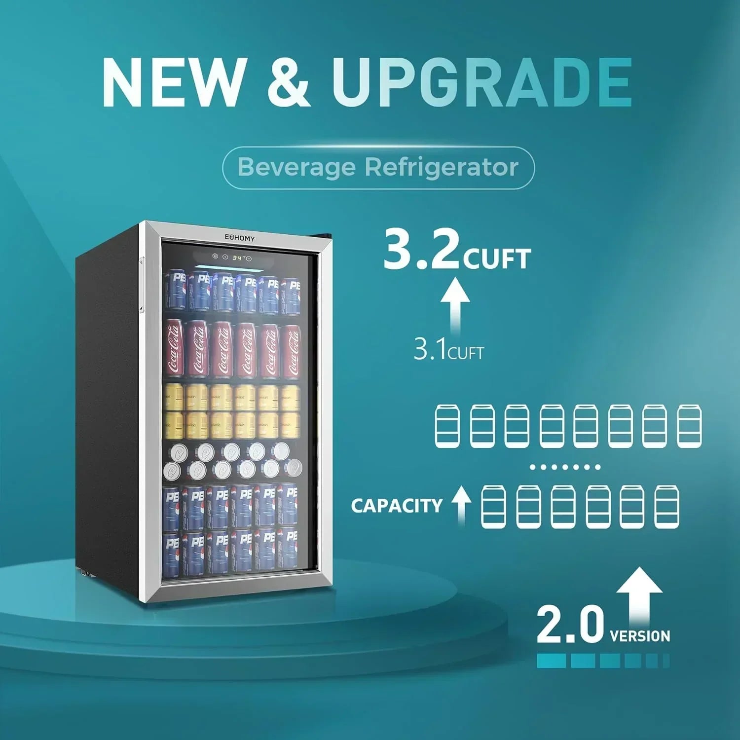 EUHOMY Beverage Refrigerator Cooler 130 Can Mini Fridge with Glass Door Beverage Cooler wourant
