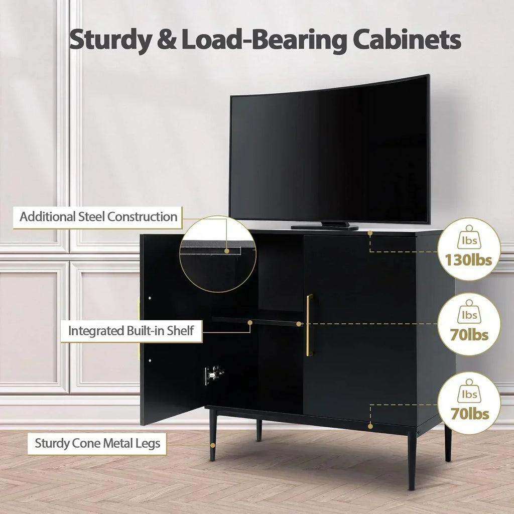 Free Standing Cabinet Black Wood for Living Room Bedroom Dining Room Hallway wourant