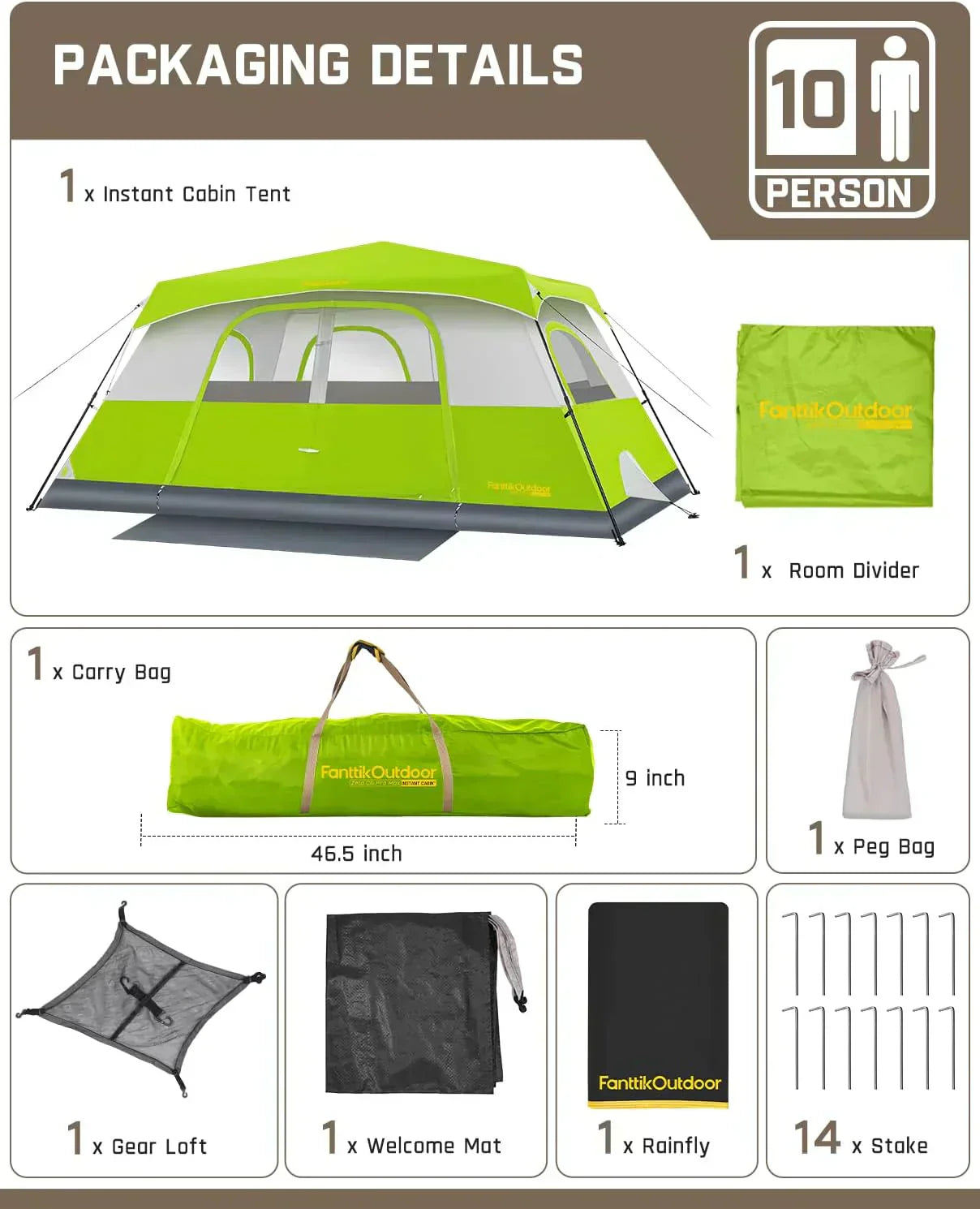 Portable camping tent for 4/6/8/10 people with instant cabin and rainproof and windproof wourant