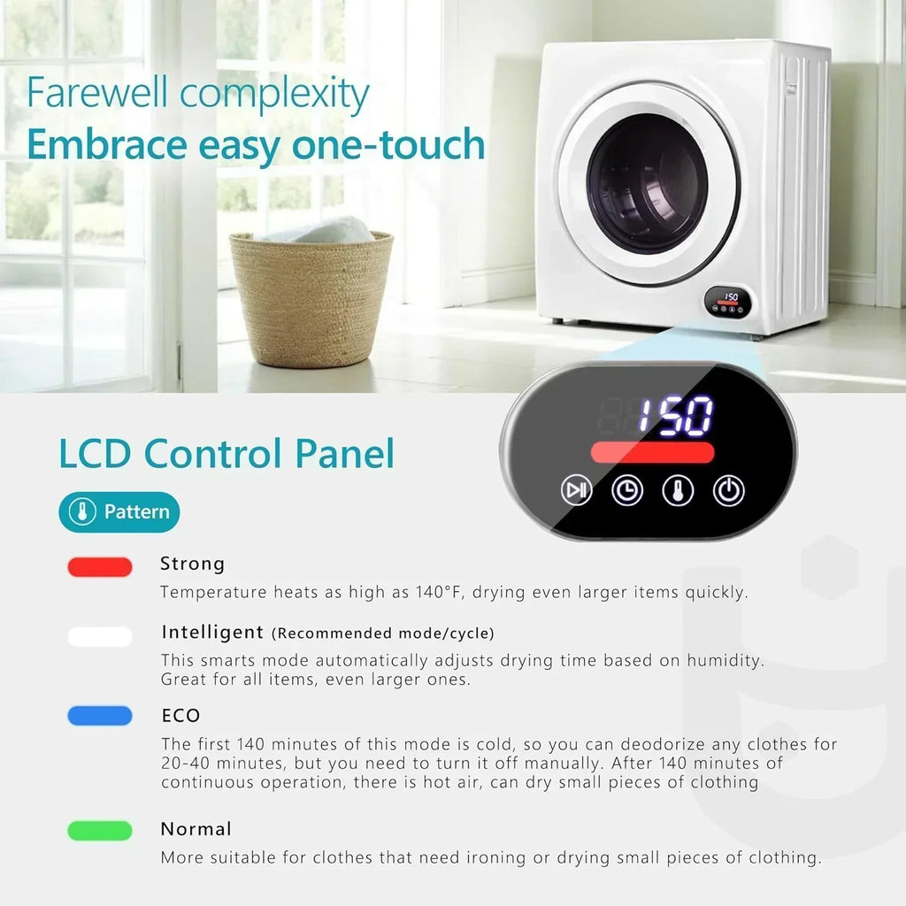 Compact Laundry Dryer 3.5 cu ft Front Load Stainless Steel Clothes Dryers With Exhaust Pipe wourant