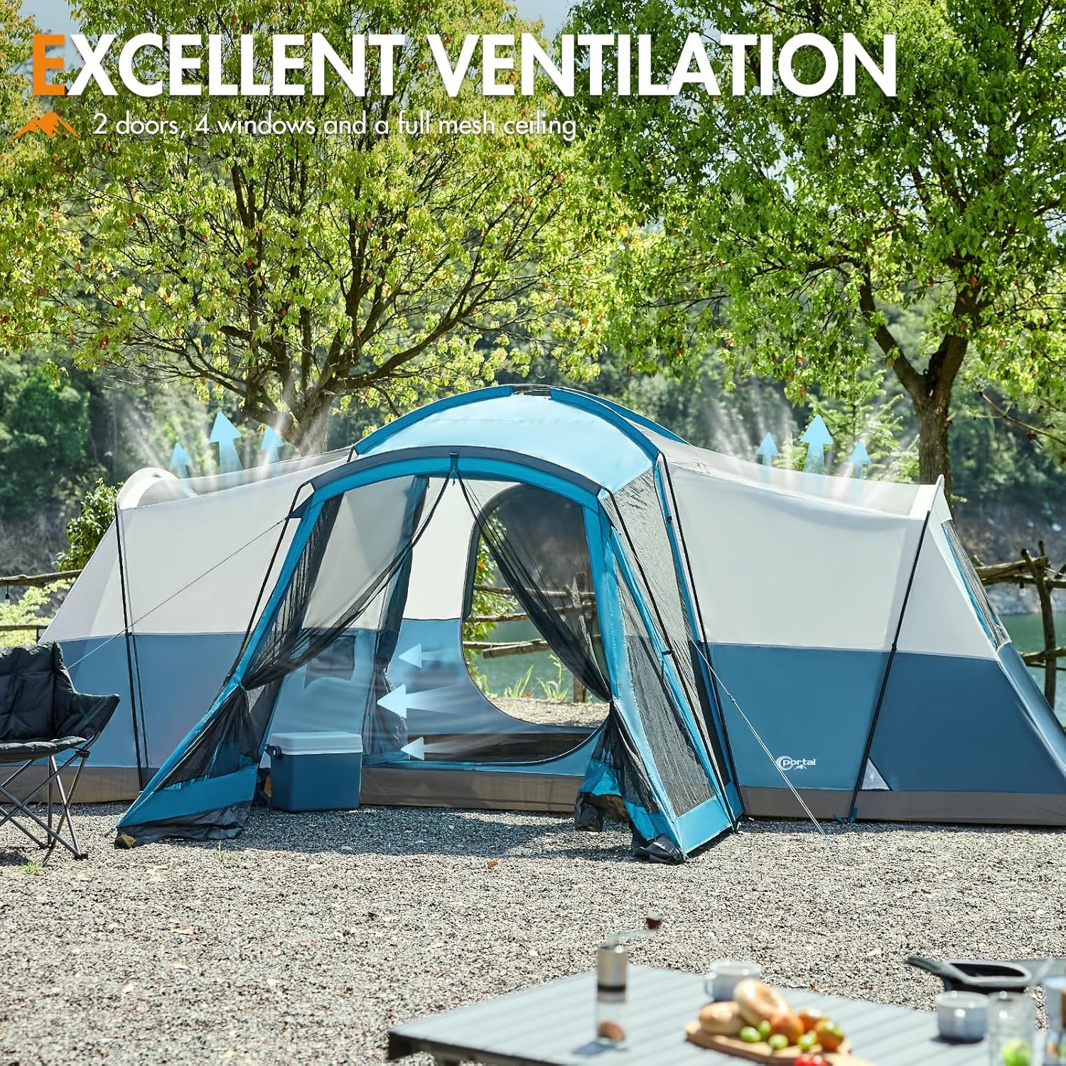 PORTAL 6/8/10 Person Family Camping Tent with Screen Room Water Resistant Big Tunnel Tent wourant