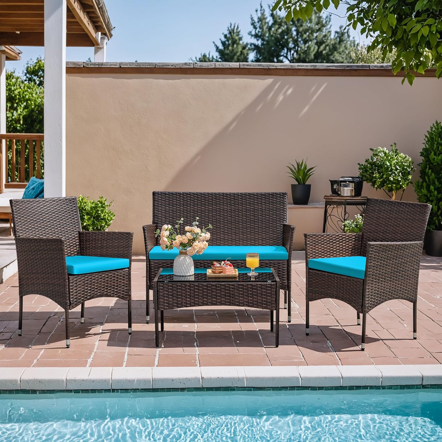 Homall 4-piece outdoor patio furniture set rattan chair wicker set wourant