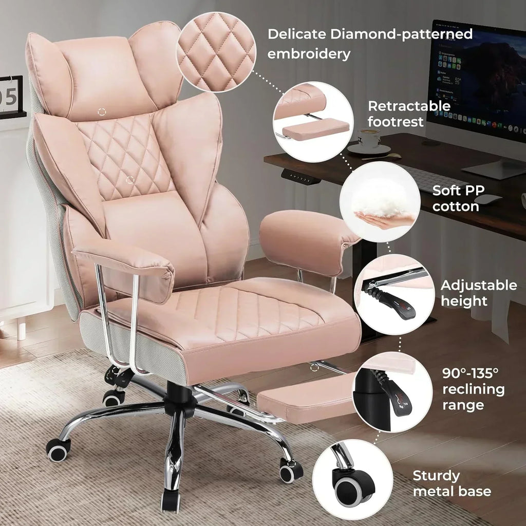 Large high back office chair high back leather gaming chair with footrest wourant