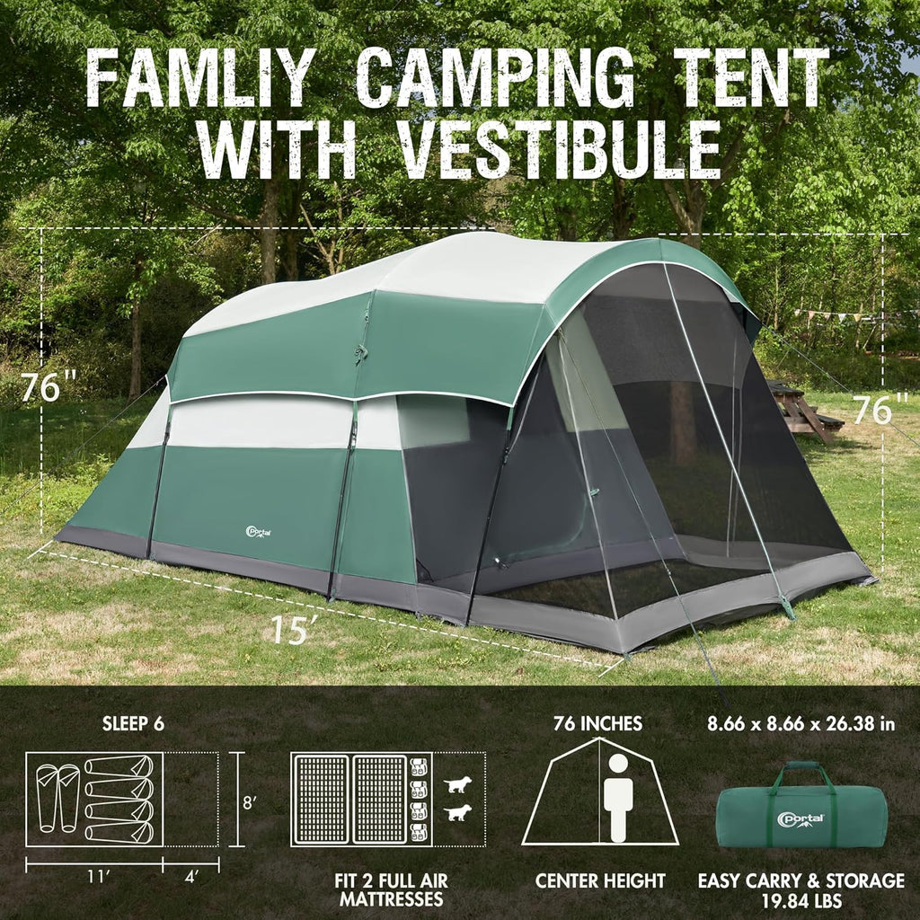 PORTAL 6/8/10 Person Family Camping Tent with Screen Room Water Resistant Big Tunnel Tent wourant