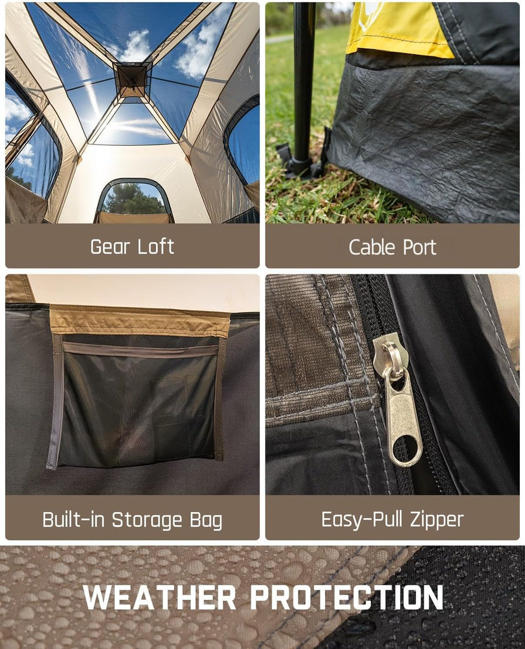 Portable camping tent for 4/6/8/10 people with instant cabin and rainproof and windproof wourant