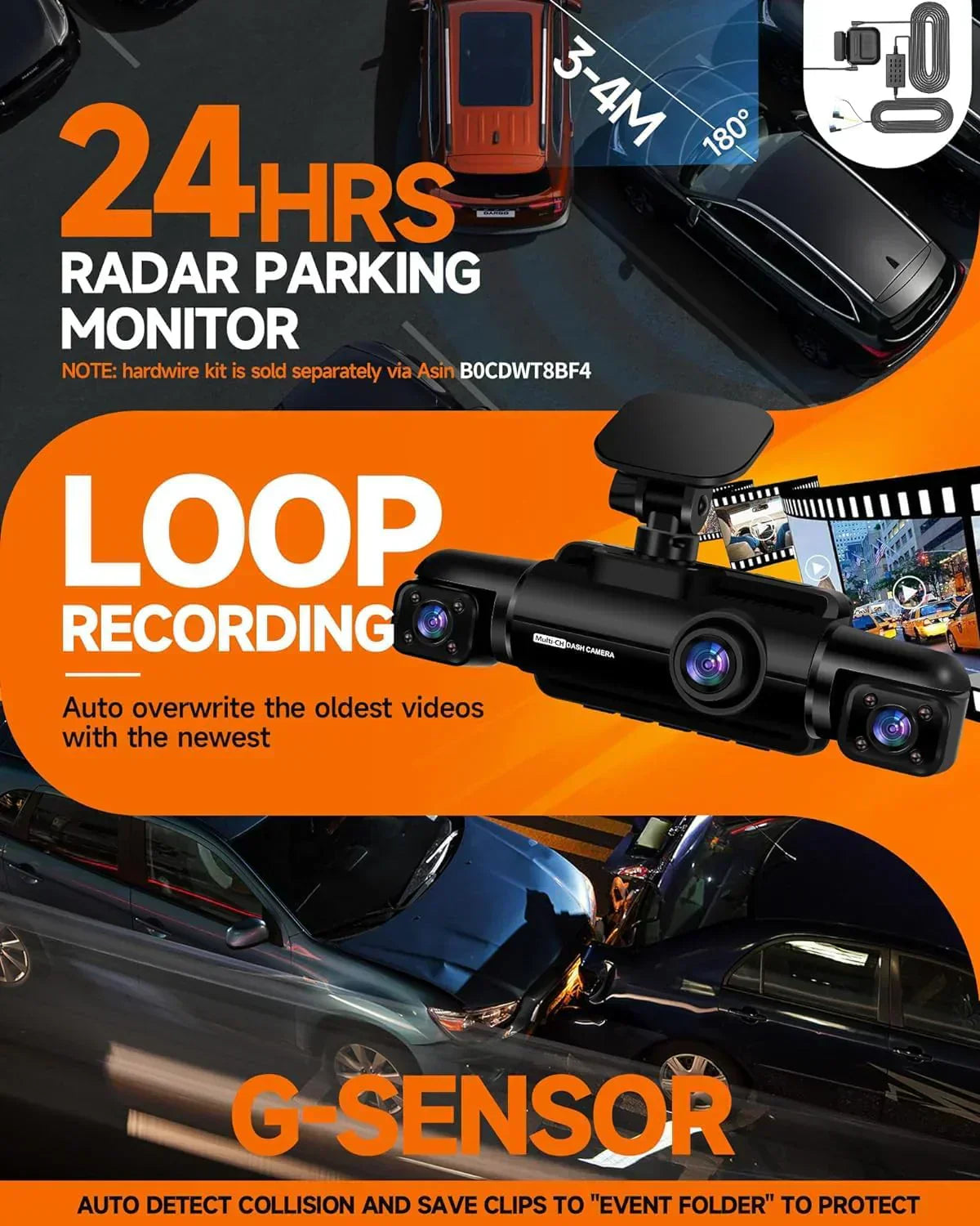 360° Dash Cam 4-Channel FHD 4*1080P Wi-Fi GPS Voice Control Car Camera Front 2K+1080P wourant
