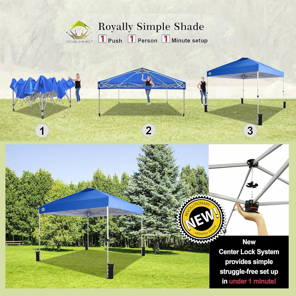 10x10 Pop-Up Awning One-Click Installation Beach Tent Outdoor Sunshade Silver Coated Top wourant