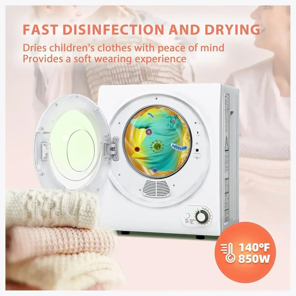 Compact Laundry Dryer 3.5 cu ft Front Load Stainless Steel Clothes Dryers With Exhaust Pipe wourant