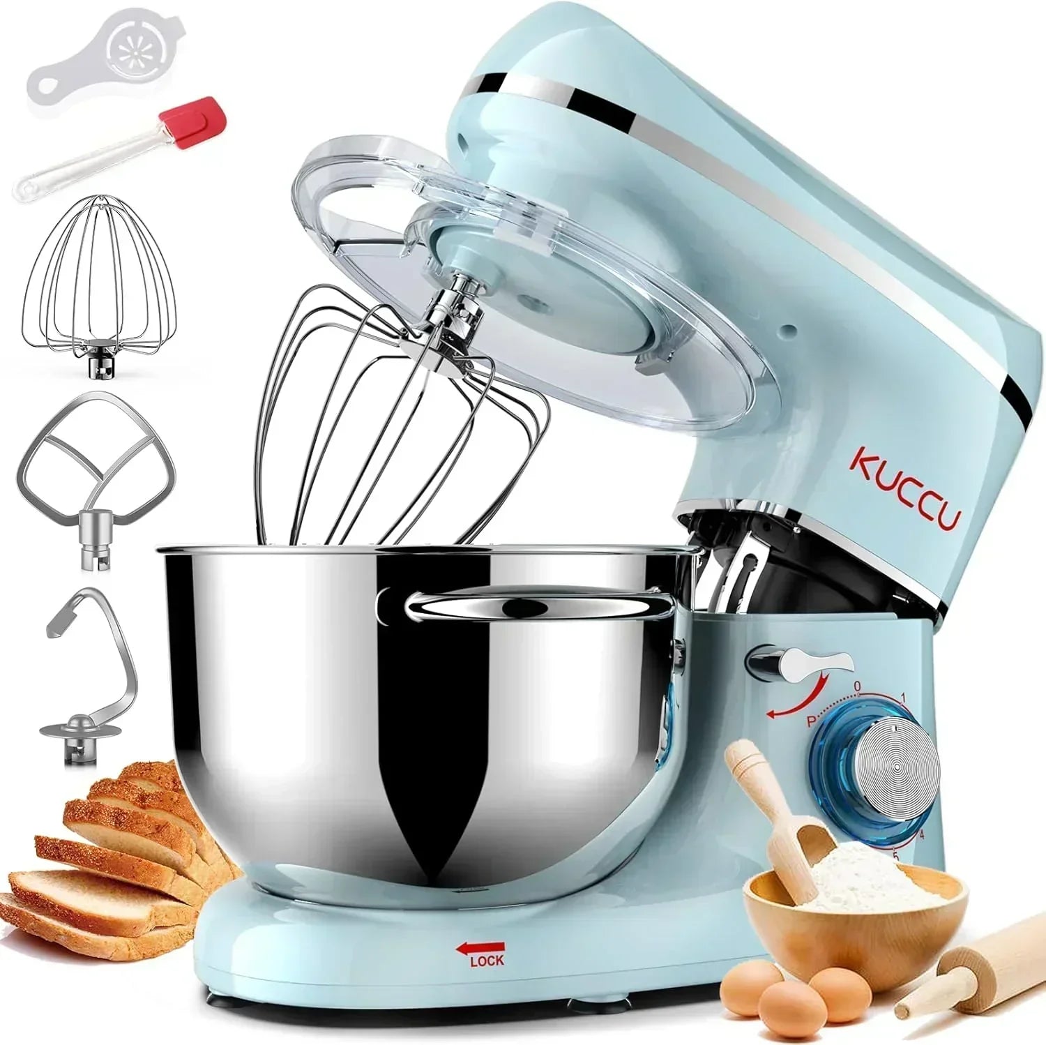 Stand Mixer 6.5 Qt 660W 6-Speed Tilt-Head Food Dough Mixer Kitchen Electric Mixer Stainless Steel wourant