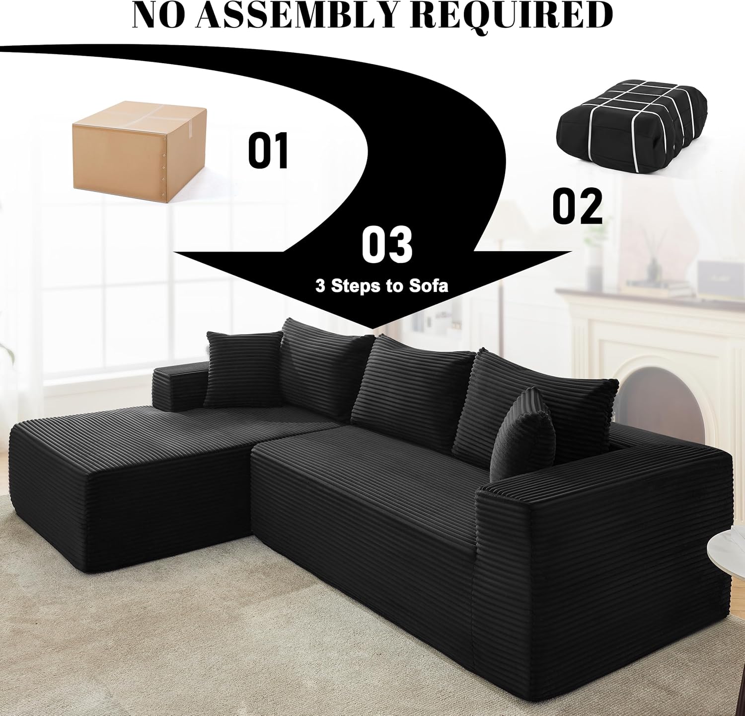 110-inch cloud sofa boneless sofa in the living room modular sofa with deep seats wourant