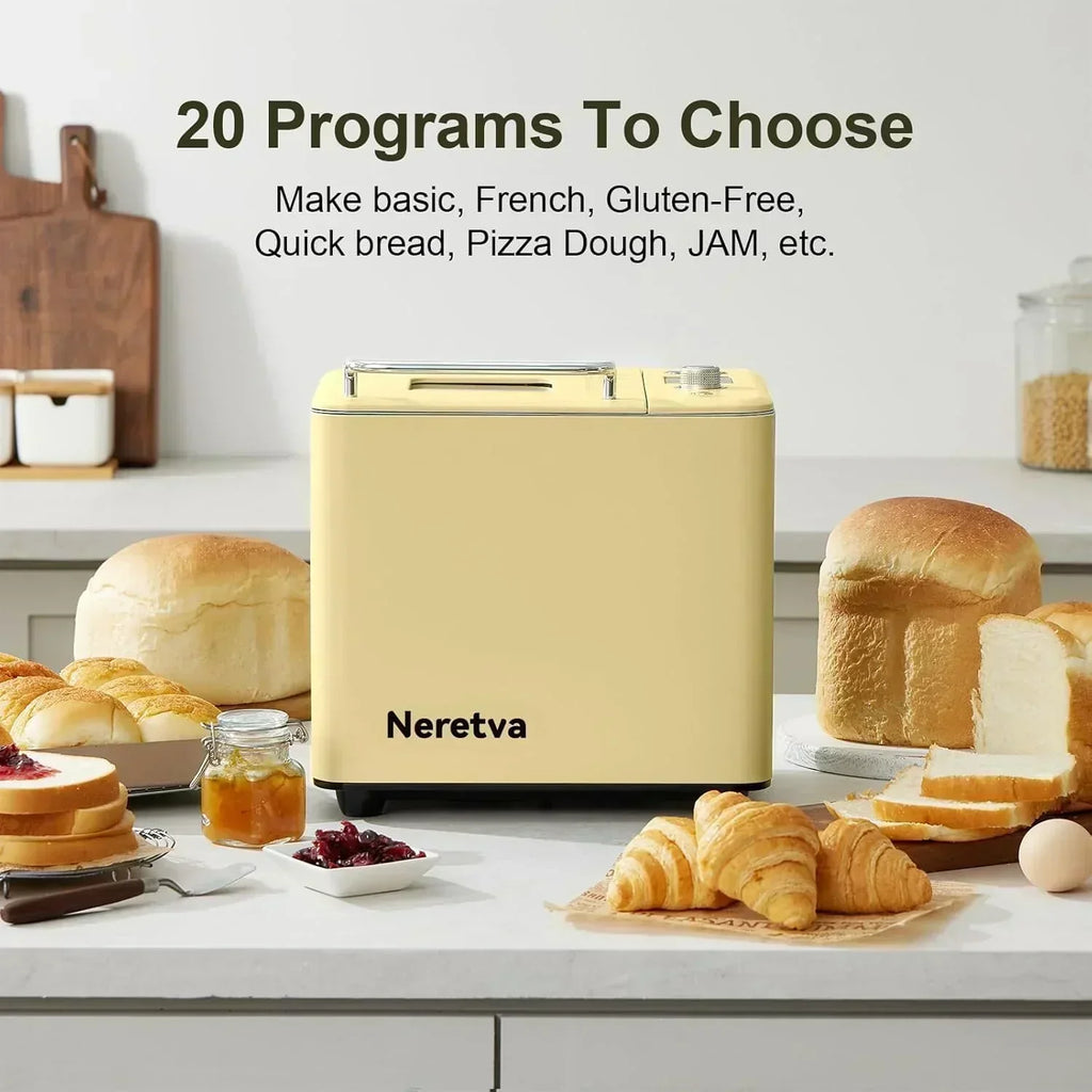 Neretva Bread Maker 20-in-1 2LB Bread Maker Dual Heater Bread Maker Automatic wourant