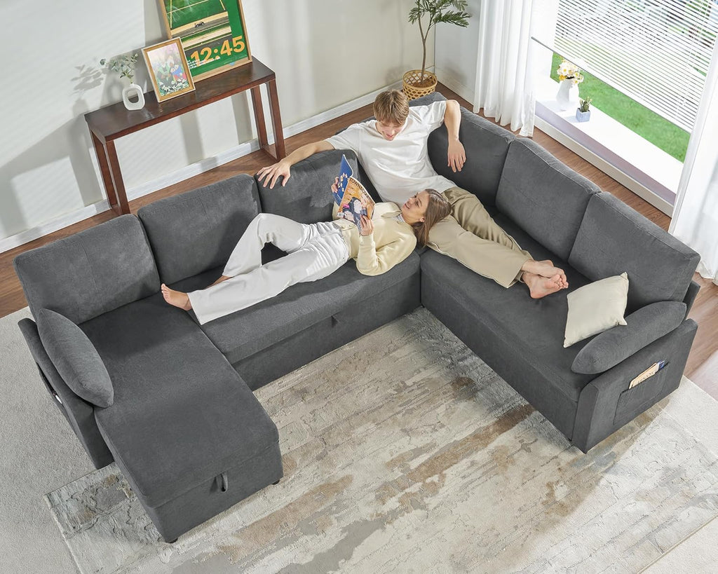 VanAcc Sofa Bed Sleeper Sofa with Storage Chaise 2 in 1 Pull Out Couch Living Room wourant
