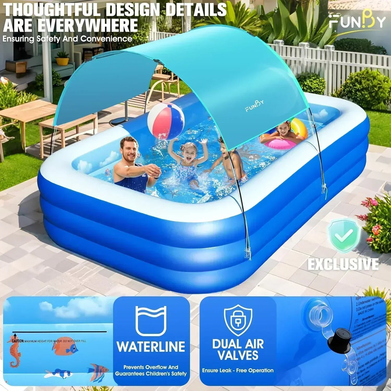 Inflatable Pool with Canopy Upgraded Inflatable Swimming Pool Large Inflatable Blow up Pools wourant