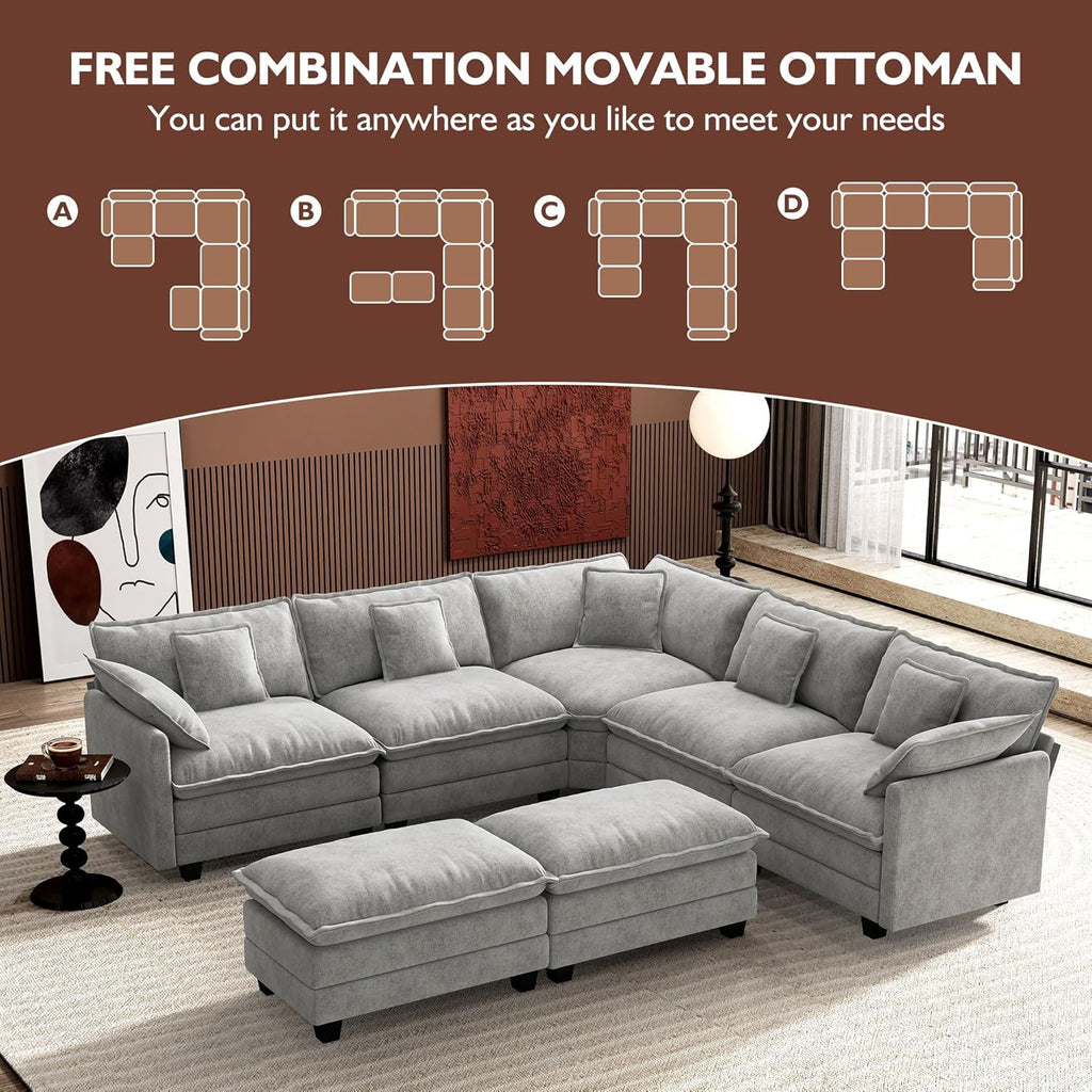 ihanherry 146-inch U-shaped modern sofa modular area cloud sofa wourant