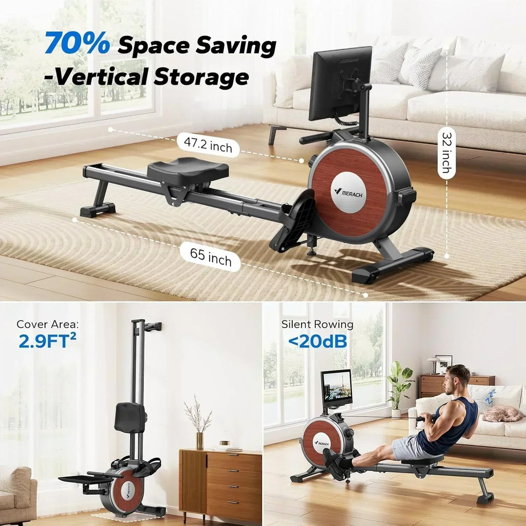 Merachi household rowing machine silent resistance dual-slide design wourant