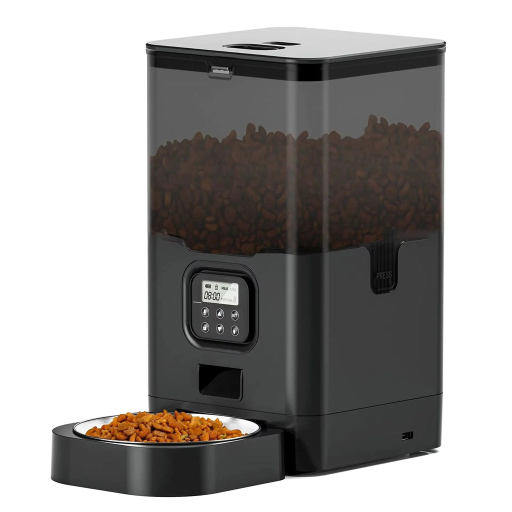 Automatic Cat Feeder 6L Stainless Steel Bowl Timed Dry Food Dispenser with Voice Recorder and LCD Display wourant