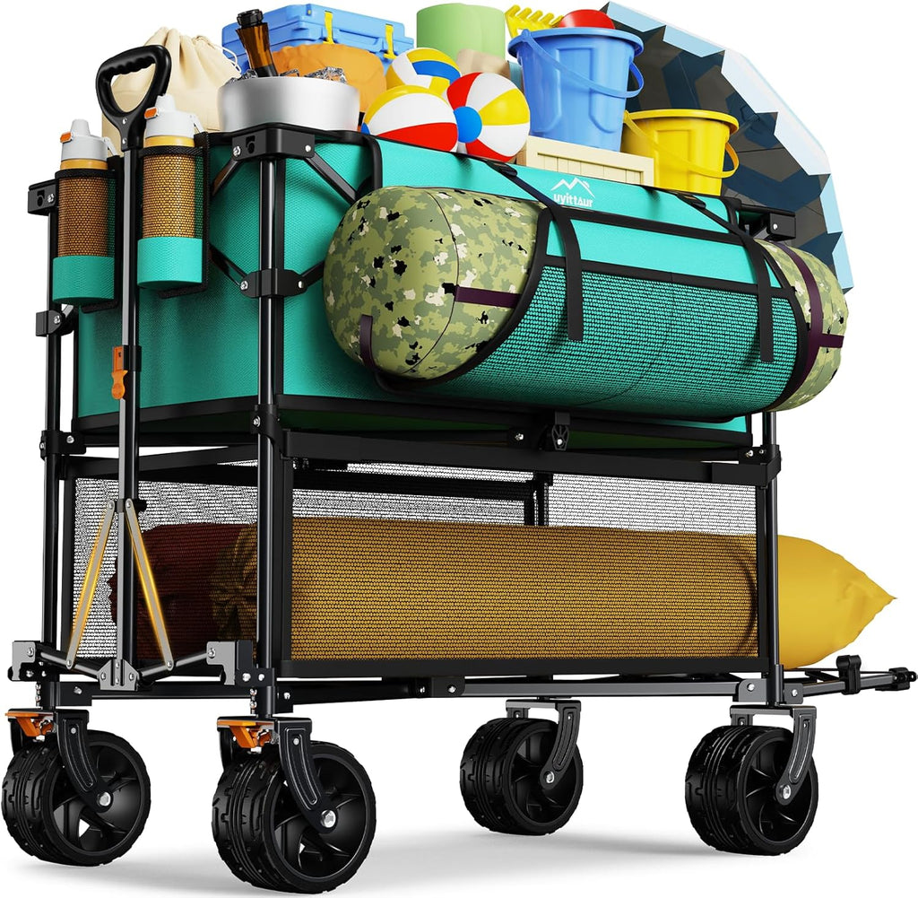 Foldable 50''L Extra Long Double Decker Wagon for Sport 400L Collapsible Heavy Duty Wagon Cart wourant