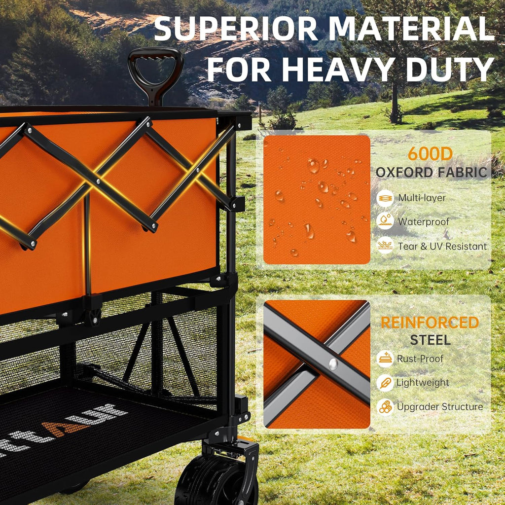 Foldable 50''L Extra Long Double Decker Wagon for Sport 400L Collapsible Heavy Duty Wagon Cart wourant
