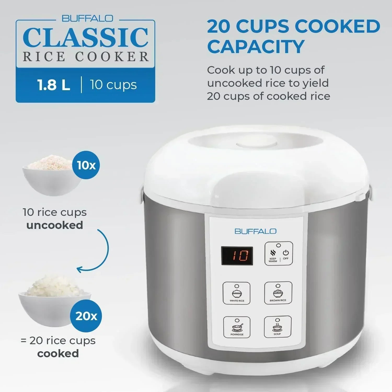 Buffalo Classic Rice Cooker with Composite Stainless Steel Inner Pot - Rice Cookers wourant