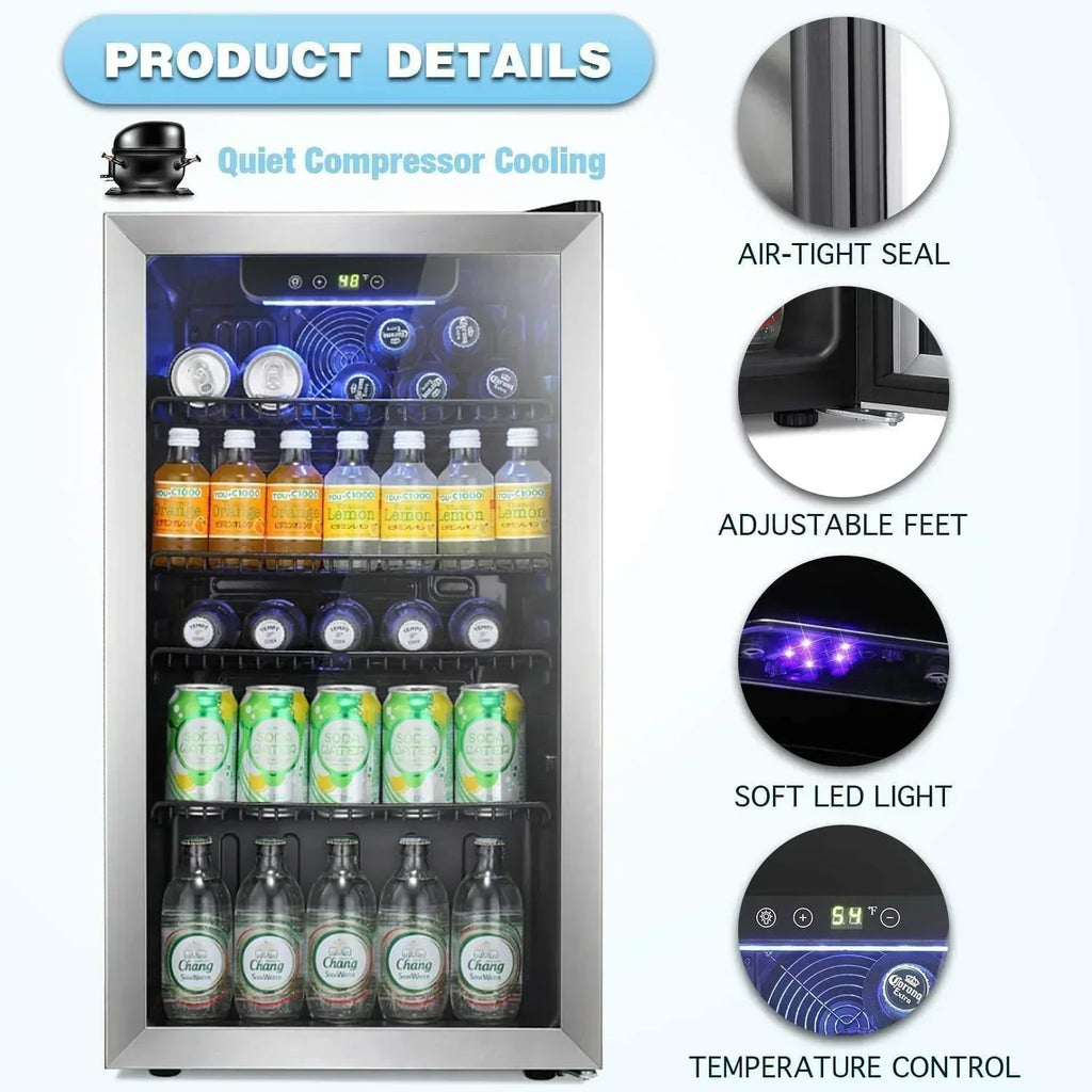 Antarctic Star Beverage Refrigerator Cooler 68 Can Mini Fridge with Glass Door for Beer Drinks Wine wourant