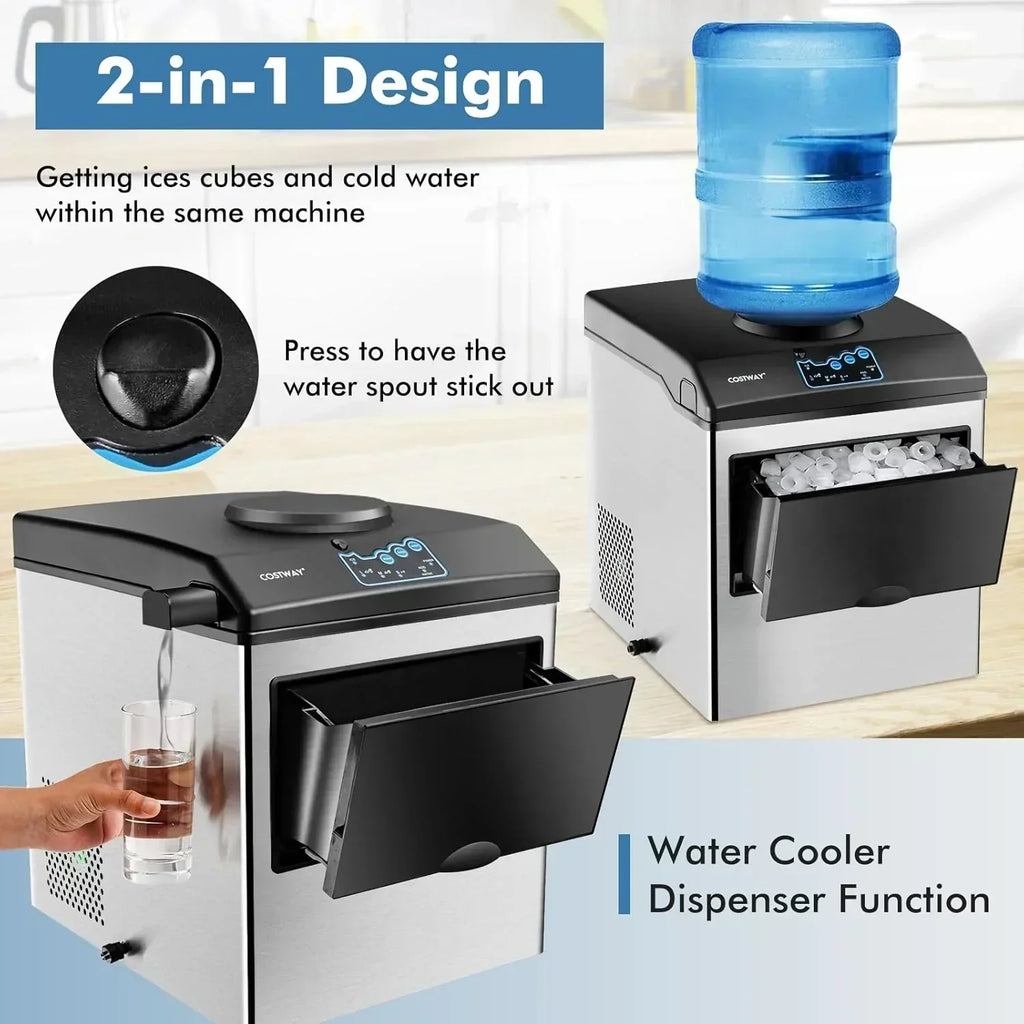 COSTWAY Countertop Ice Maker with Water Dispenser 3 Sizes Bullet Shaped Ice 48lbs/Day wourant