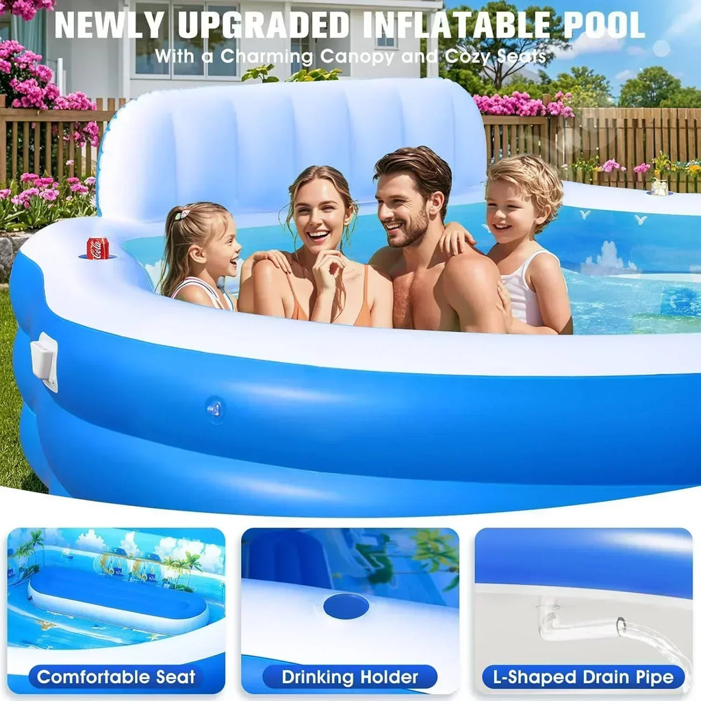 2025 Upgraded Inflatable Pool with Canopy Inflatable Family Lounge Pool Round Blow Up Pool wourant