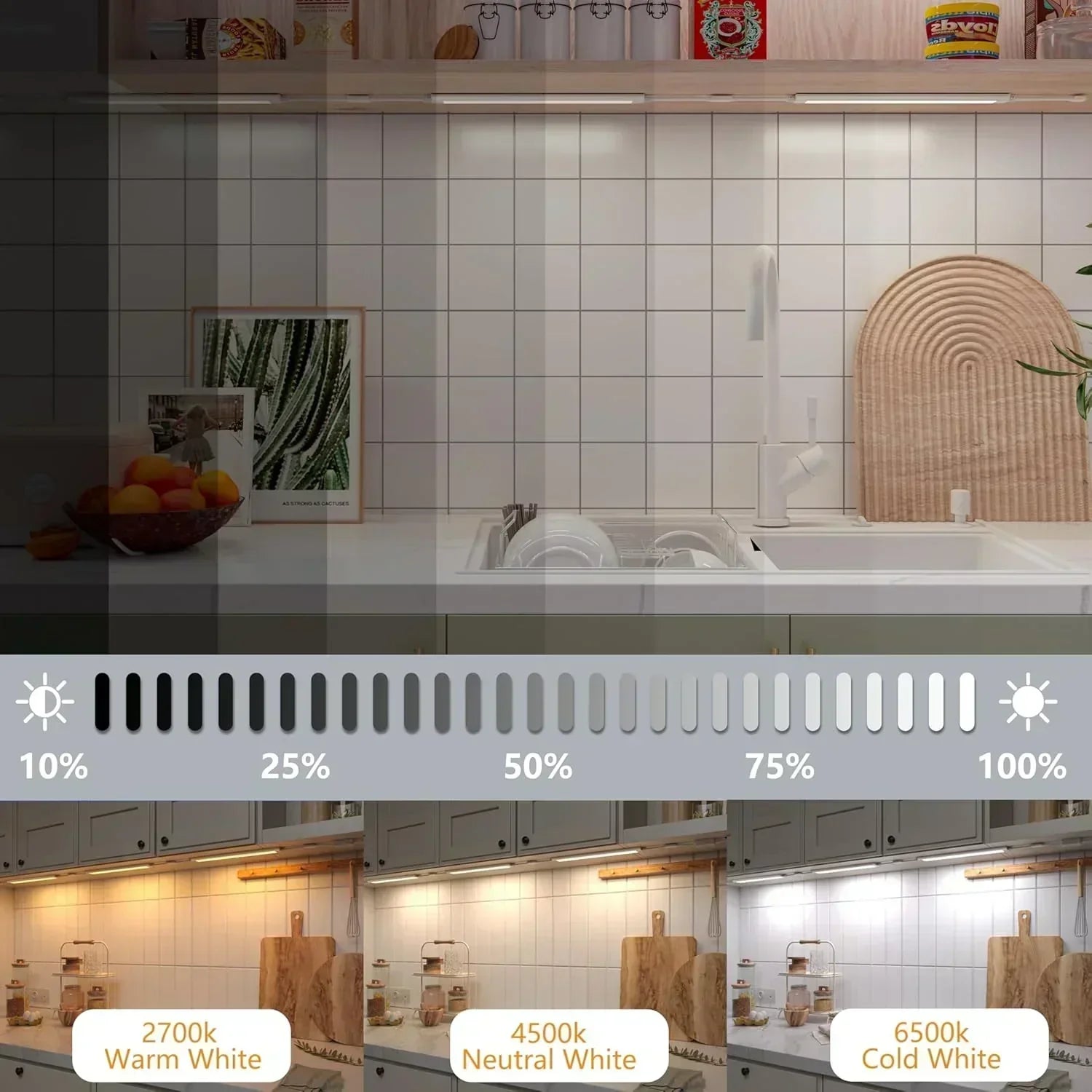 Smart under-cabinet lighting strip white and color-changing dimmable wourant