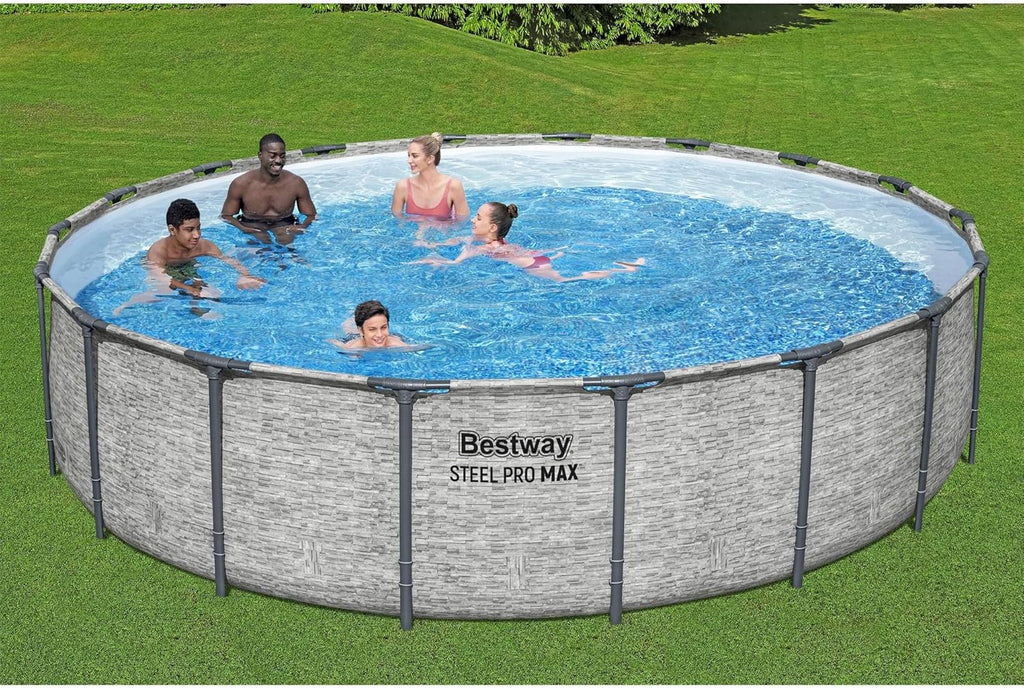 Steel Pro MAX 14 Foot x 48 Inch Round Metal Frame Above Ground Outdoor Swimming Pool Set wourant