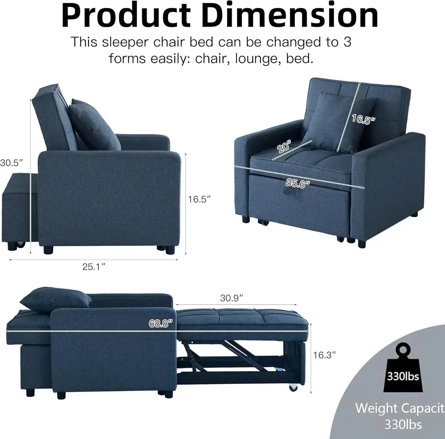 Sofa Bed Chair Convertible Sleeper Sofa with Pull-Out Bed wourant