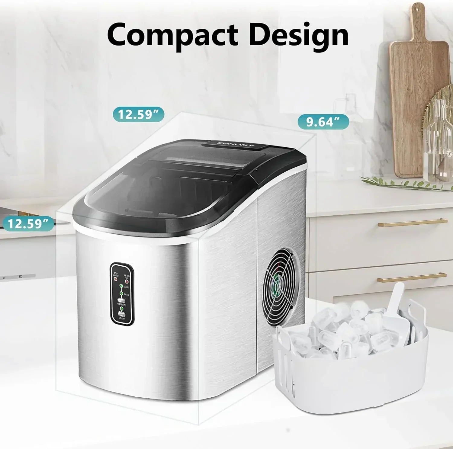 EUHOMY Nugget Ice Maker Countertop with Handle Ready 34lbs Per Day Removable Top Cover wourant
