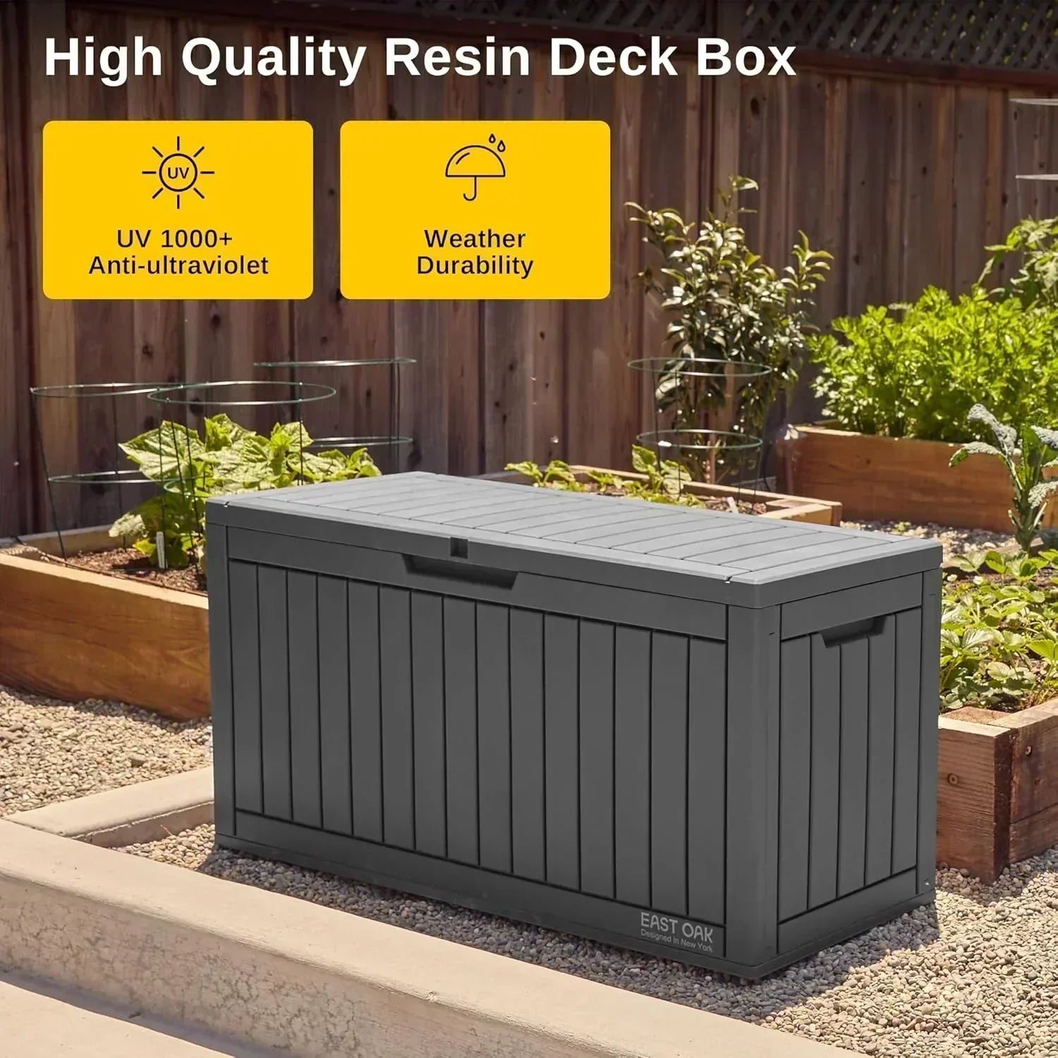 EAST OAK Outdoor Storage Box 60 Gallon Deck Box Indoor and Outdoor Use Waterproof Resin Storage wourant