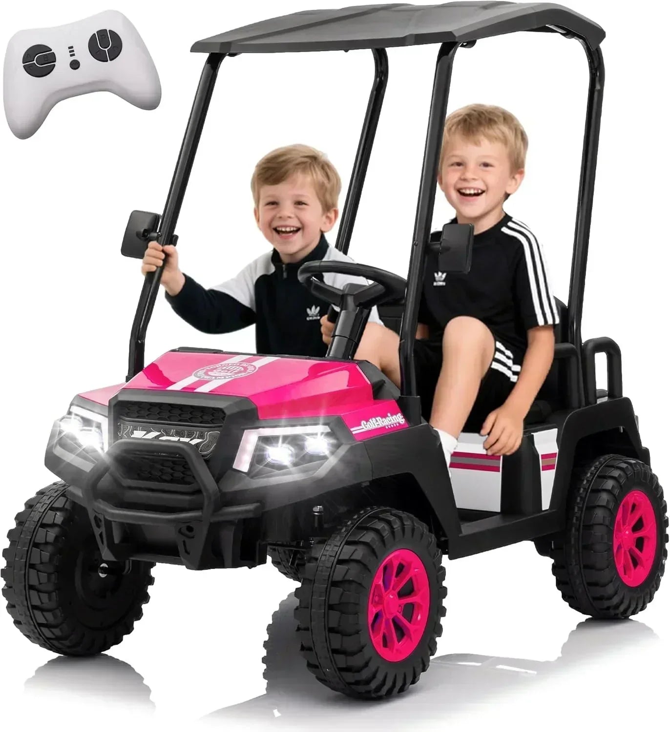 24V 7AH Children's Golf Cart with Remote Control Removable Awning 4-Wheel Spring Suspension wourant