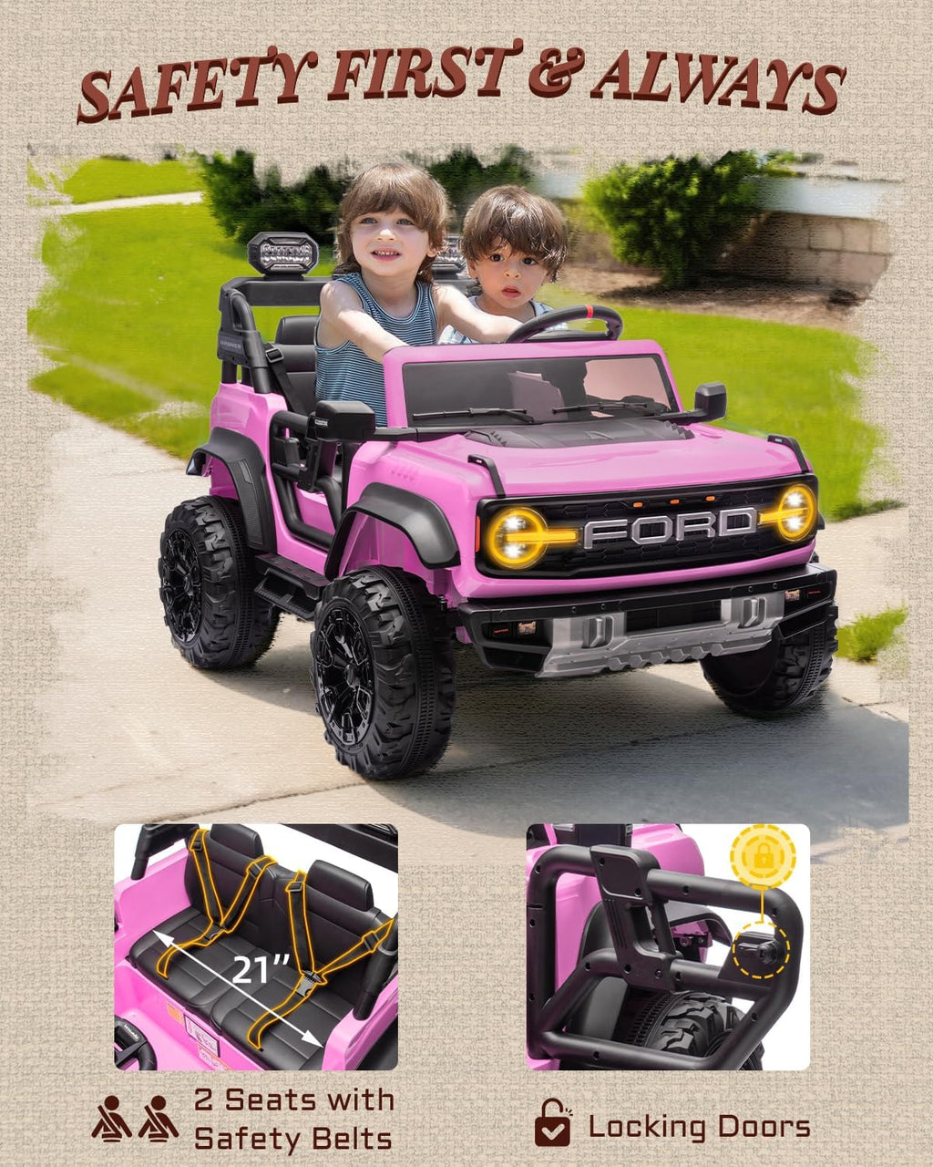 Kids Pink Ride-On Truck Battery Powered Electric Toy Car wourant