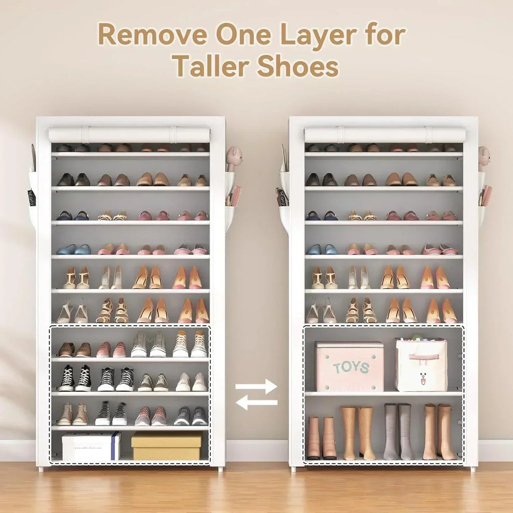ROJASOP 10 Tier Shoe Rack with Covers Large Capacity Stackable Tall Shoe Shelf Storage wourant