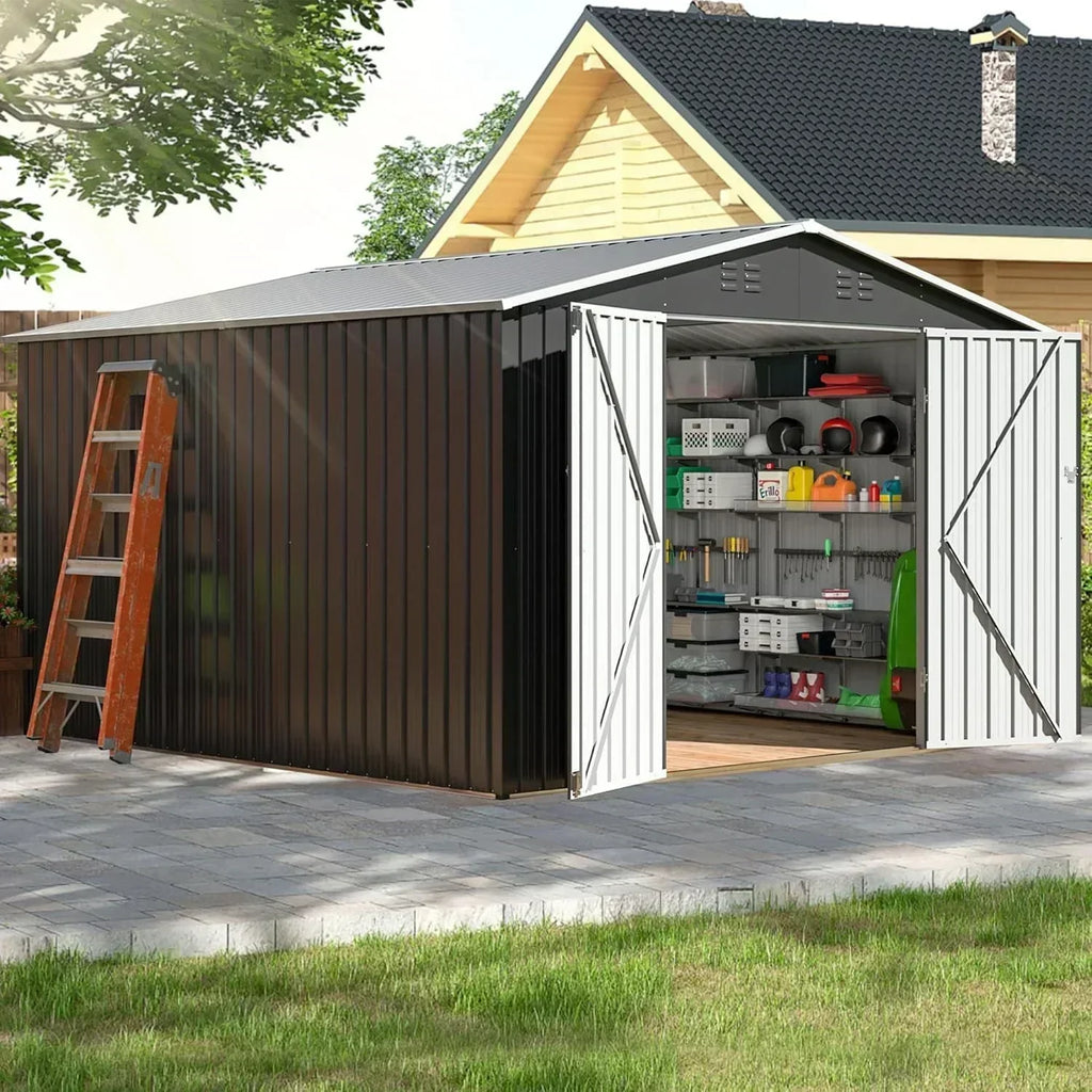 Polar Aurora 8 x 12 FT Outdoor Storage Shed Metal Garden Shed with Updated Frame Structure wourant