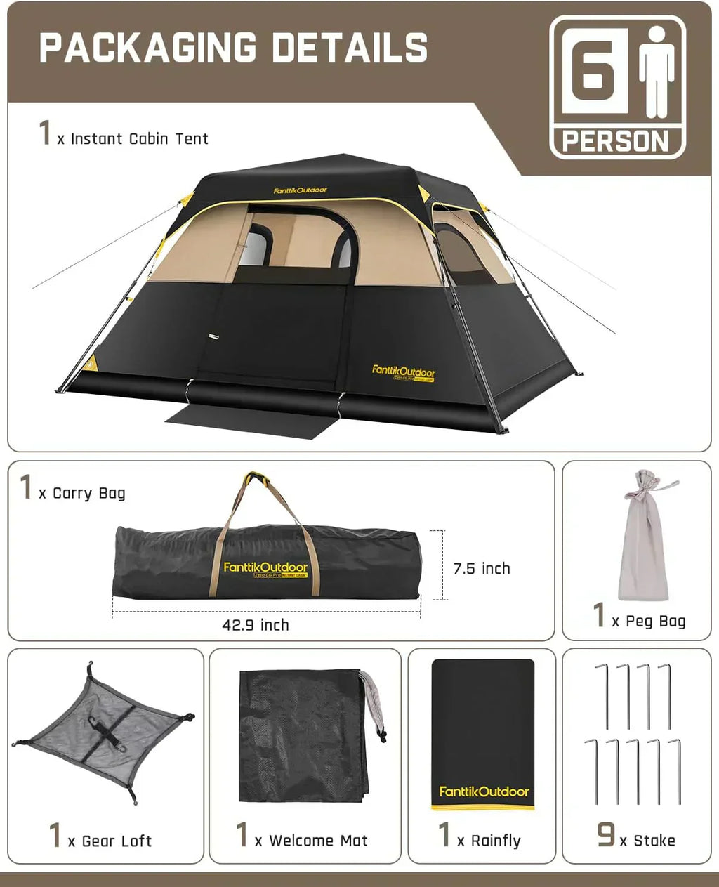 Portable camping tent for 4/6/8/10 people with instant cabin and rainproof and windproof wourant