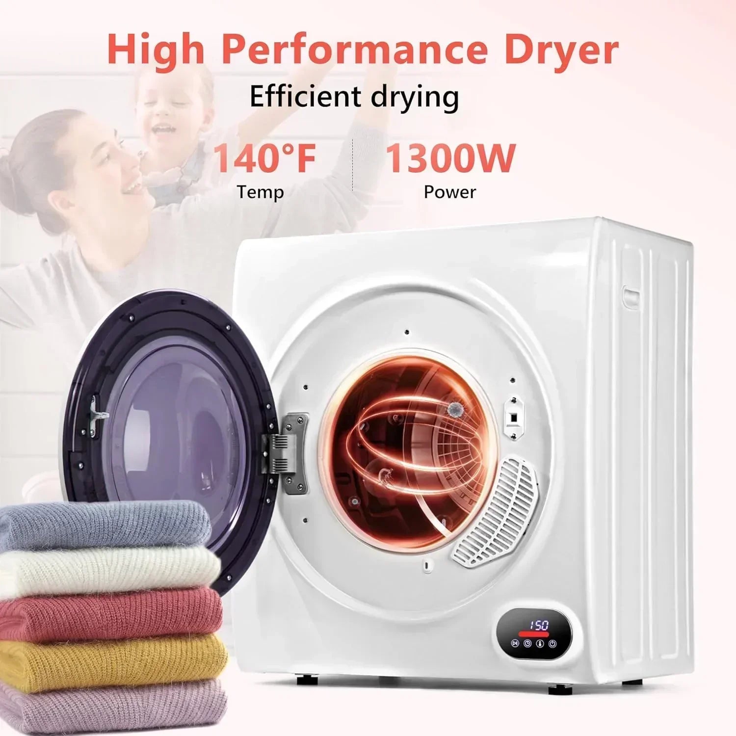 Compact Laundry Dryer 3.5 cu ft Front Load Stainless Steel Clothes Dryers With Exhaust Pipe wourant