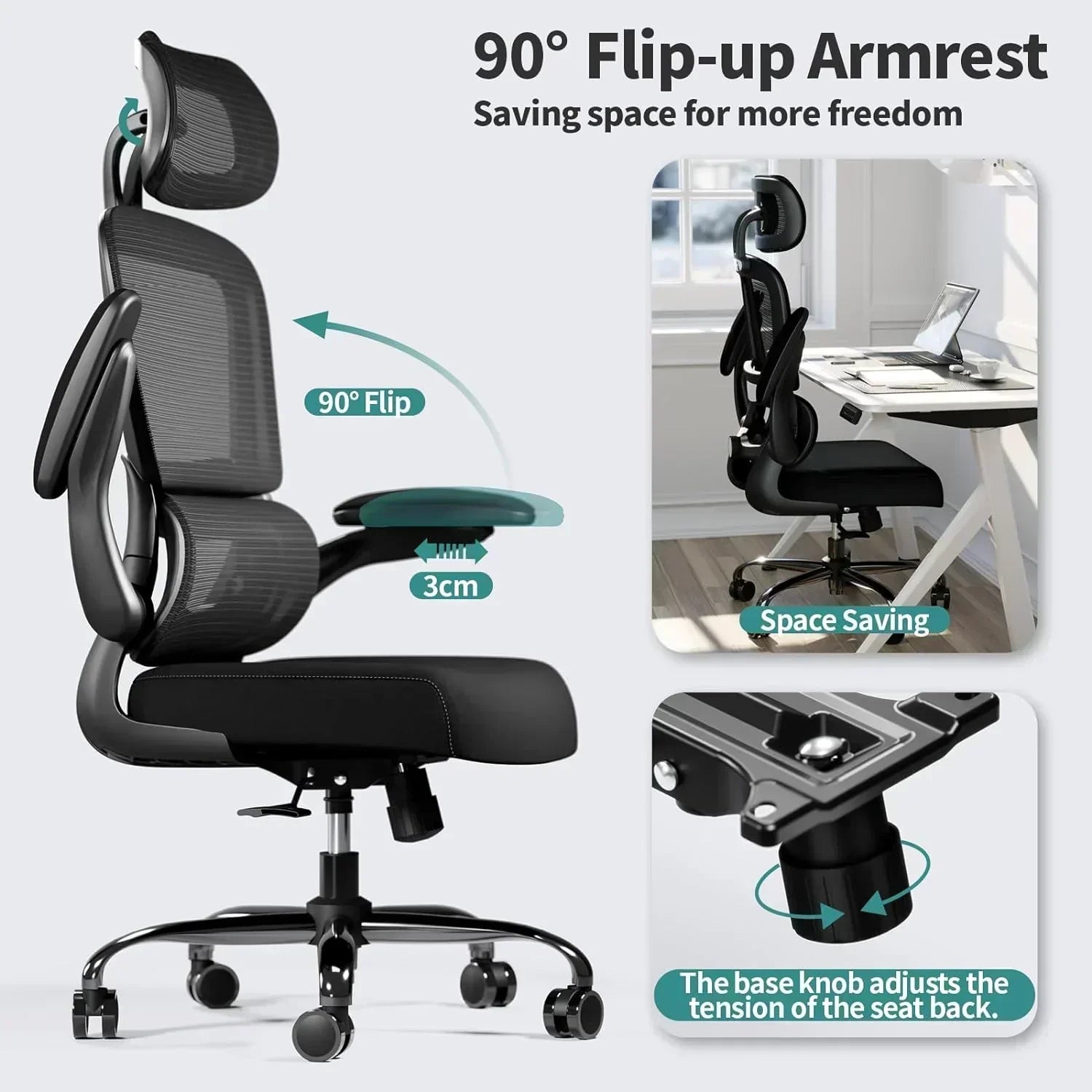 Office Chair Ergonomic Desk Chair 330 lbs Home Mesh Desk Chair Comfortable Gaming Chair wourant