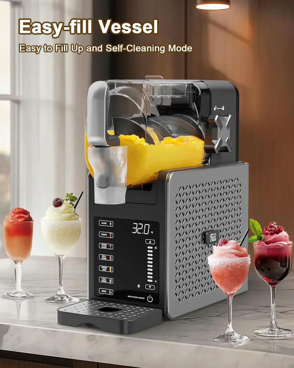 Fiii Slushie Machine 92 oz Slushy Machine for Home 6 Preset Programs Quiet Operation LED Display wourant