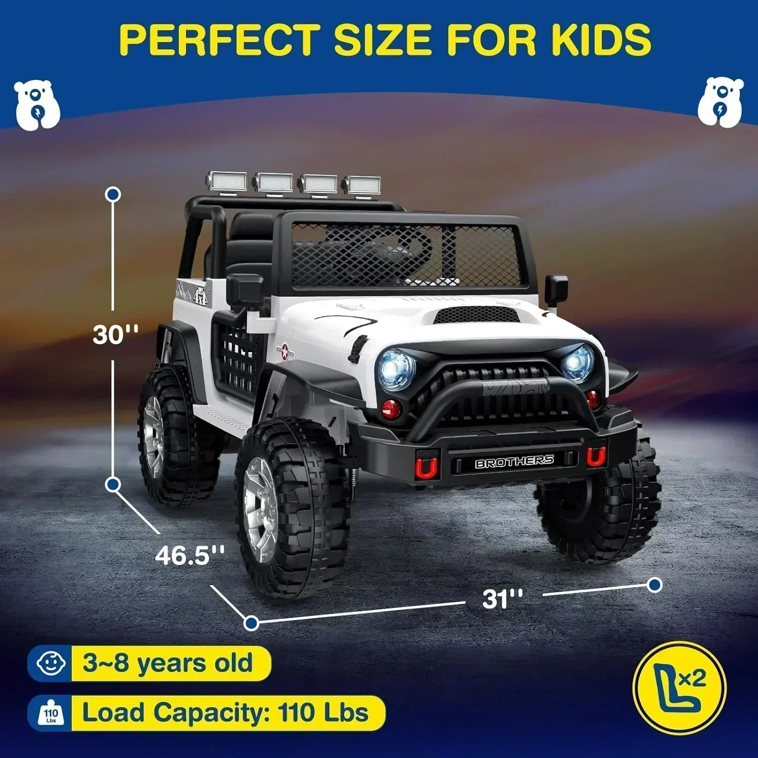 L8 Ride On Car 2 Seater 12V Kids Electric Car Remote Control 4-Wheel Suspension Bluetooth Speaker wourant
