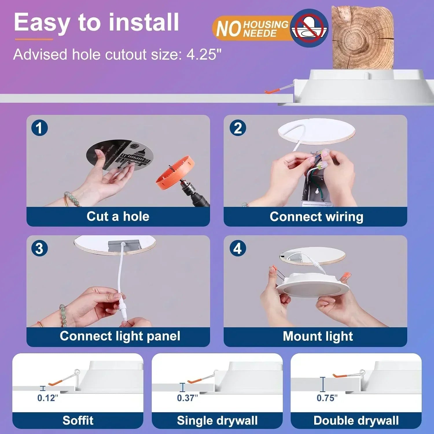 Smart Recessed Lighting 4" RGBCW Color Changing 12W LED Downlight with Junction Box wourant