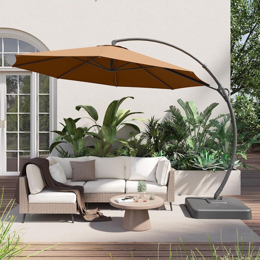 LAUSAINT HOME Outdoor Patio Umbrella with Base included 11 FT Deluxe Curvy Cantilever Umbrella wourant