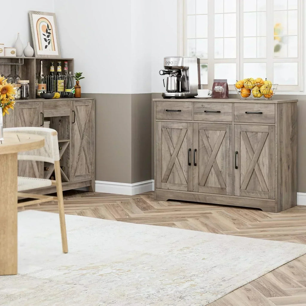 Modern farmhouse sideboard barn door buffet storage cabinet with drawers and shelves wourant