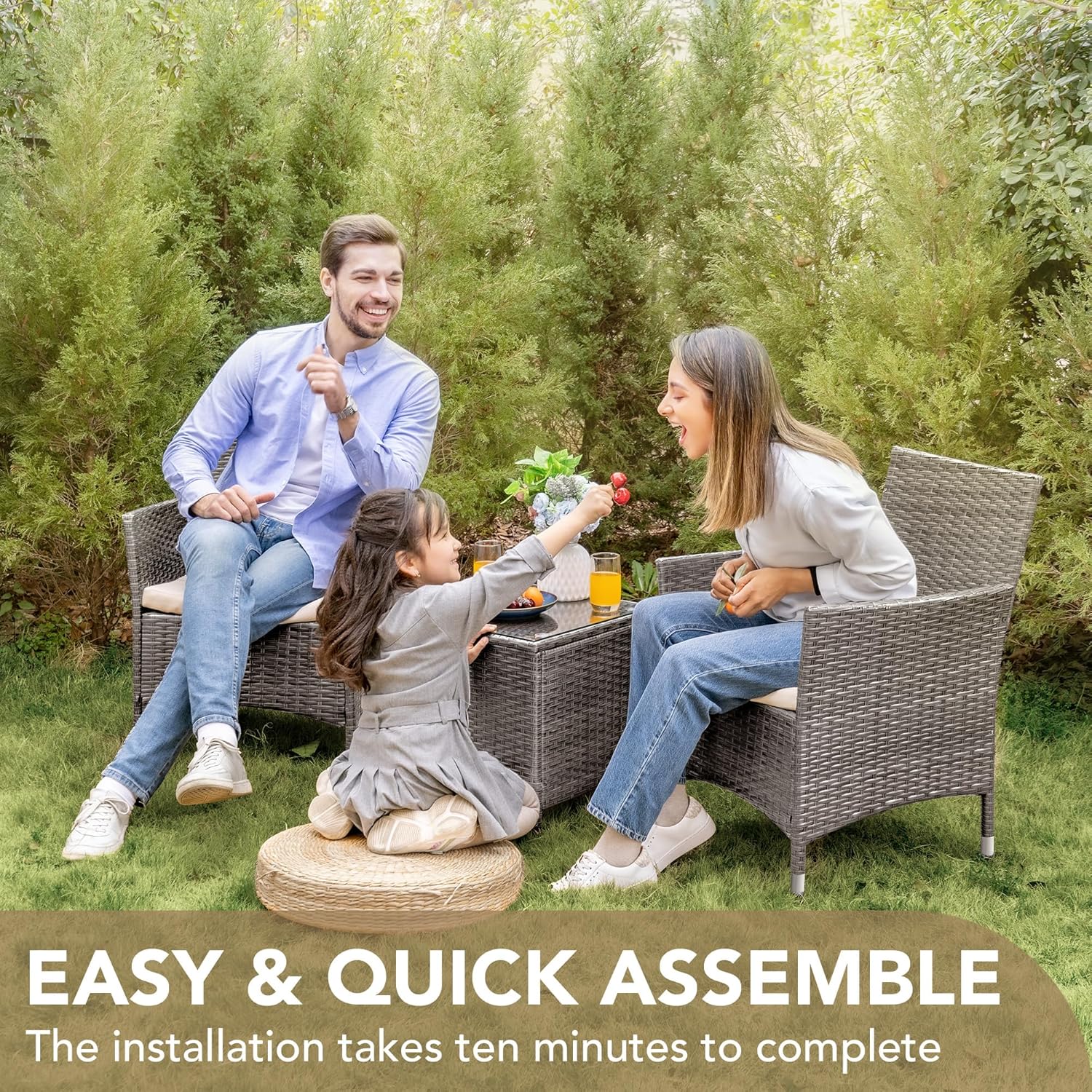 Devoko Patio Porch Furniture Sets 3 Pieces PE Rattan Wicker Chairs Outdoor Garden Furniture Sets wourant