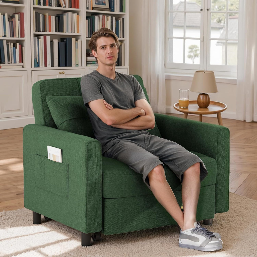 Sofa Bed Chair 3 in 1 Convertible Pullout Single Sleeper Chair Bed Spacious Multifunctional Sofa wourant